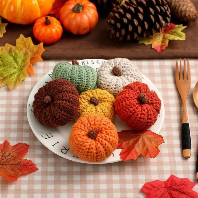 Hand-knitted Simulated Pumpkin Halloween Party Decoration Ornament Wool Pumpkin Props Home Decor Figurines Gifts Crafts