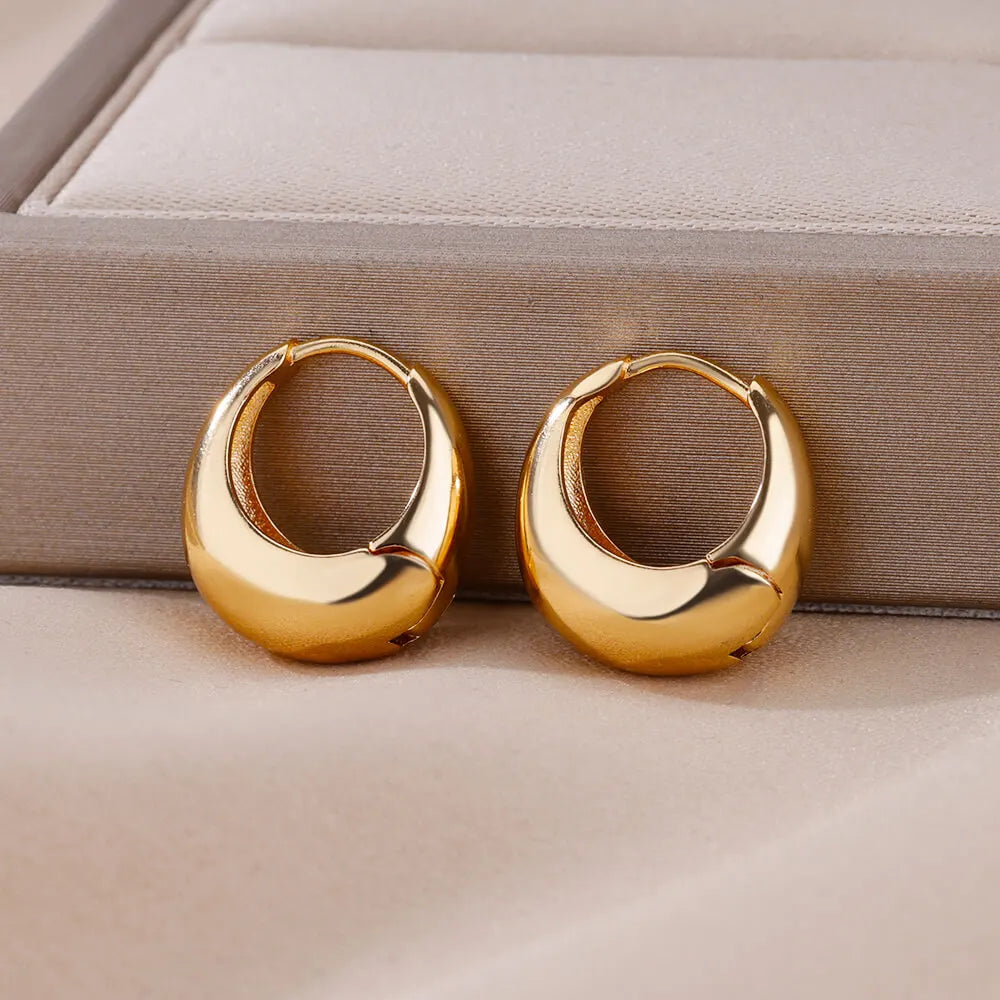 Chunky Stainless Steel Hoop Earrings for Women Gold Color Water Drop Earrings 2023 Trend Wedding Aesthetic Jewelry Party Gift