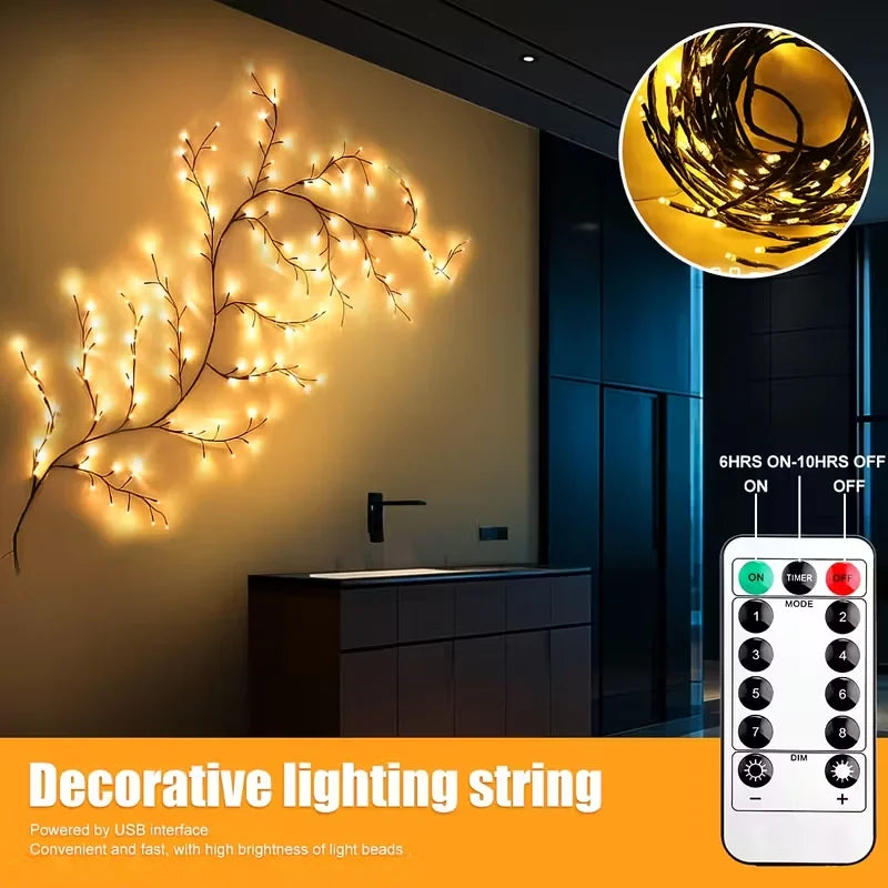 USB String Light 48/72LED Flexible DIY Tree Branch Lamp 8 Mode Dimmable Waterproof Fairy Light With Remote Bedroom Holiday Decor