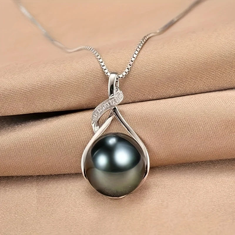 Tahitian Black Pearl Necklace – 18K Gold Plated 925 Sterling Silver Pendant, Genuine 9–10mm Pearl Jewelry, Elegant Gift for Wife, Mom, or Girlfriend – Anniversary, Birthday, Valentine’s, or Mother’s Day Gift