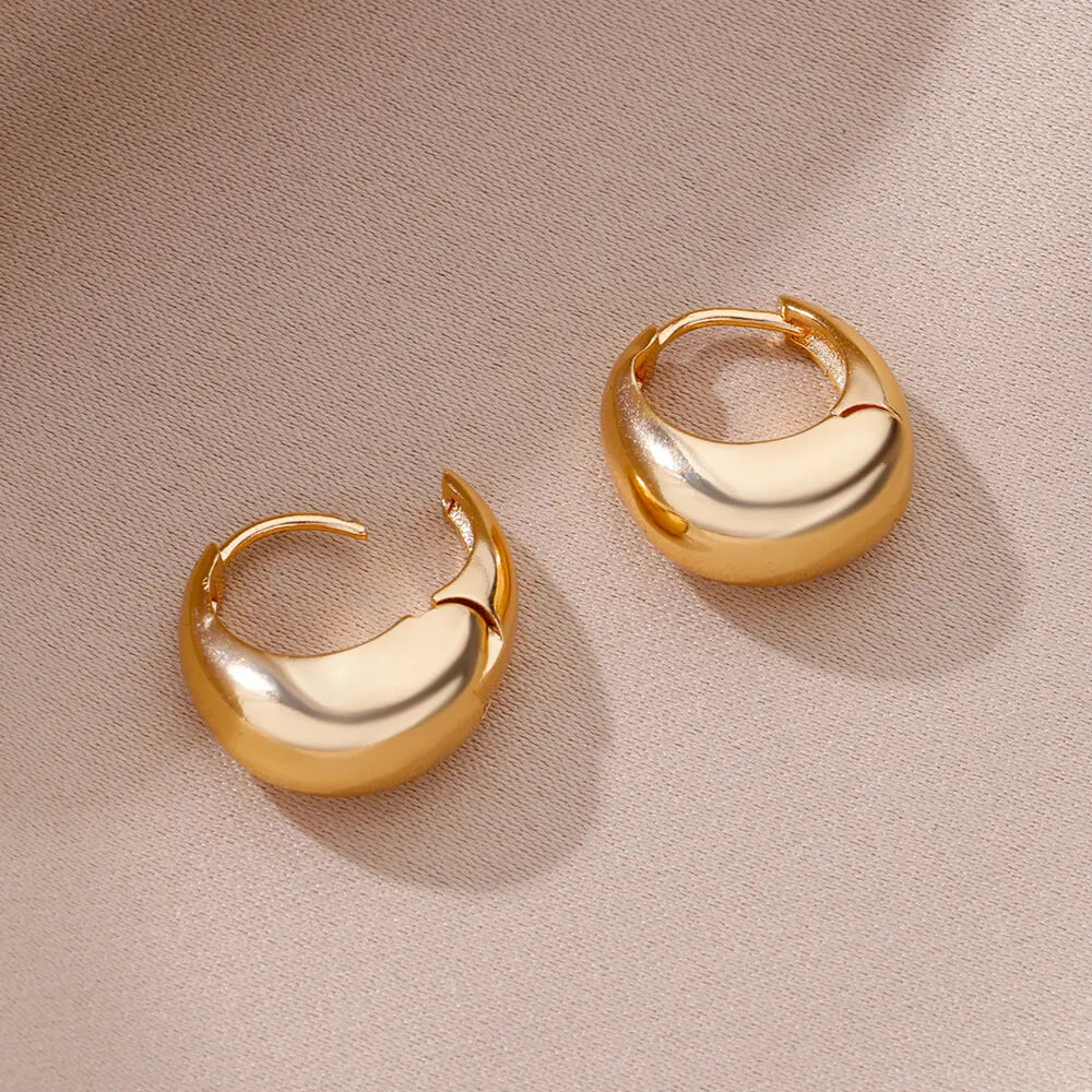 Chunky Stainless Steel Hoop Earrings for Women Gold Color Water Drop Earrings 2023 Trend Wedding Aesthetic Jewelry Party Gift