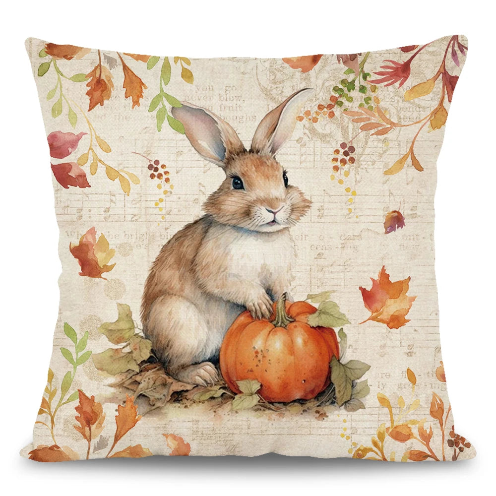 1pc/4pcs Happy Fall Pillowcover Fall Pumpkin Bunny Orange Design Cushion Cover Thanksgiving Party Autumn Decor Room Home Decor Fall Autumn Holiday