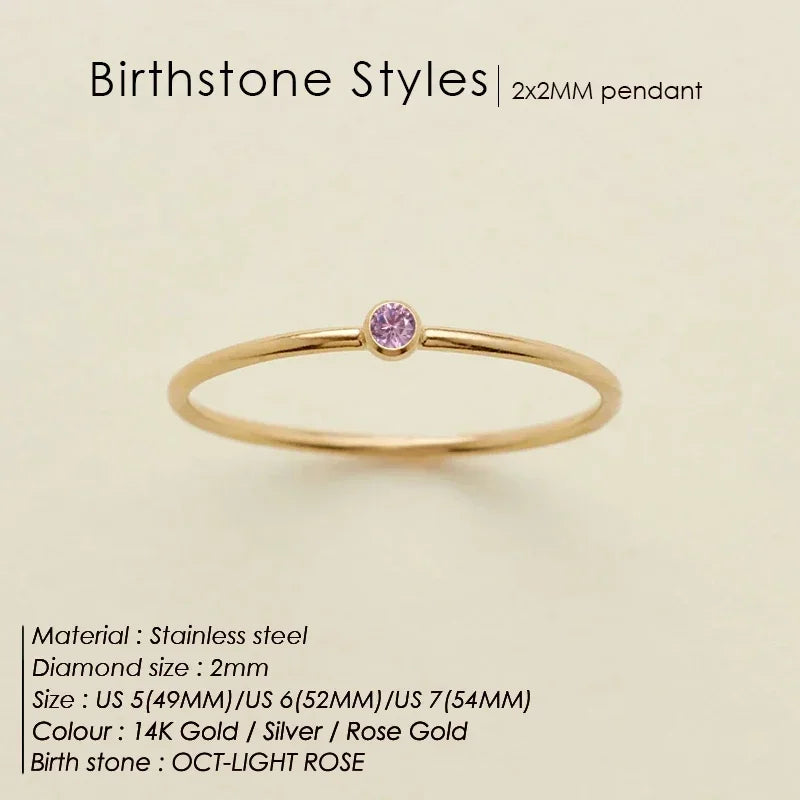 Hot  Stainless Steel Birthstone Ring Golden Color Simple Fashion Style Rings for Women Jewelry Festival Party Valentines Gift