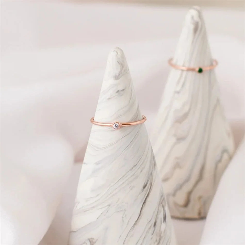 Hot  Stainless Steel Birthstone Ring Golden Color Simple Fashion Style Rings for Women Jewelry Festival Party Valentines Gift