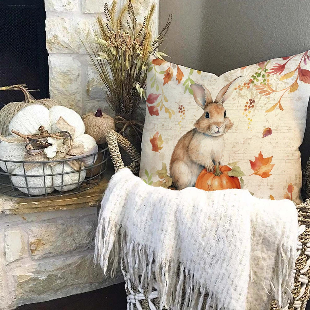 1pc/4pcs Happy Fall Pillowcover Fall Pumpkin Bunny Orange Design Cushion Cover Thanksgiving Party Autumn Decor Room Home Decor Fall Autumn Holiday