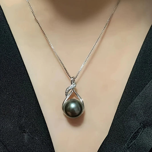 Tahitian Black Pearl Necklace – 18K Gold Plated 925 Sterling Silver Pendant, Genuine 9–10mm Pearl Jewelry, Elegant Gift for Wife, Mom, or Girlfriend – Anniversary, Birthday, Valentine’s, or Mother’s Day Gift