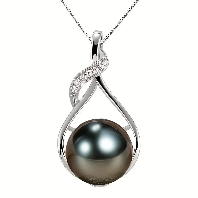 Tahitian Black Pearl Necklace – 18K Gold Plated 925 Sterling Silver Pendant, Genuine 9–10mm Pearl Jewelry, Elegant Gift for Wife, Mom, or Girlfriend – Anniversary, Birthday, Valentine’s, or Mother’s Day Gift