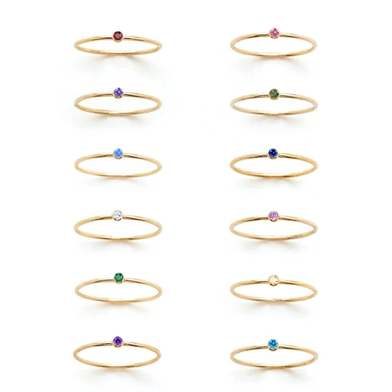 Hot  Stainless Steel Birthstone Ring Golden Color Simple Fashion Style Rings for Women Jewelry Festival Party Valentines Gift