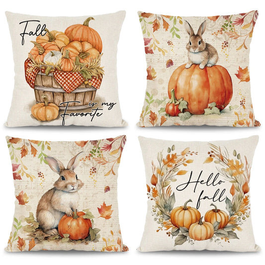 1pc/4pcs Happy Fall Pillowcover Fall Pumpkin Bunny Orange Design Cushion Cover Thanksgiving Party Autumn Decor Room Home Decor Fall Autumn Holiday