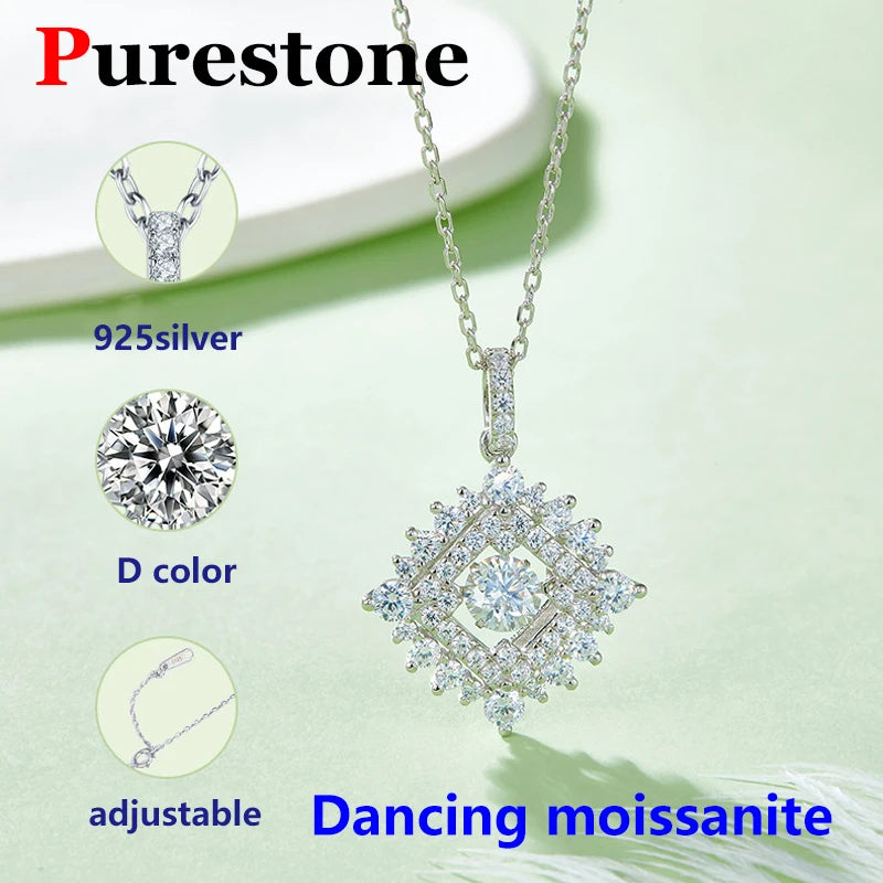 Dancing Moissanite Necklace for Women 18 K Gold Plated Original 925 Sterling Silver Women's Moving Moissanite Diamond Necklace