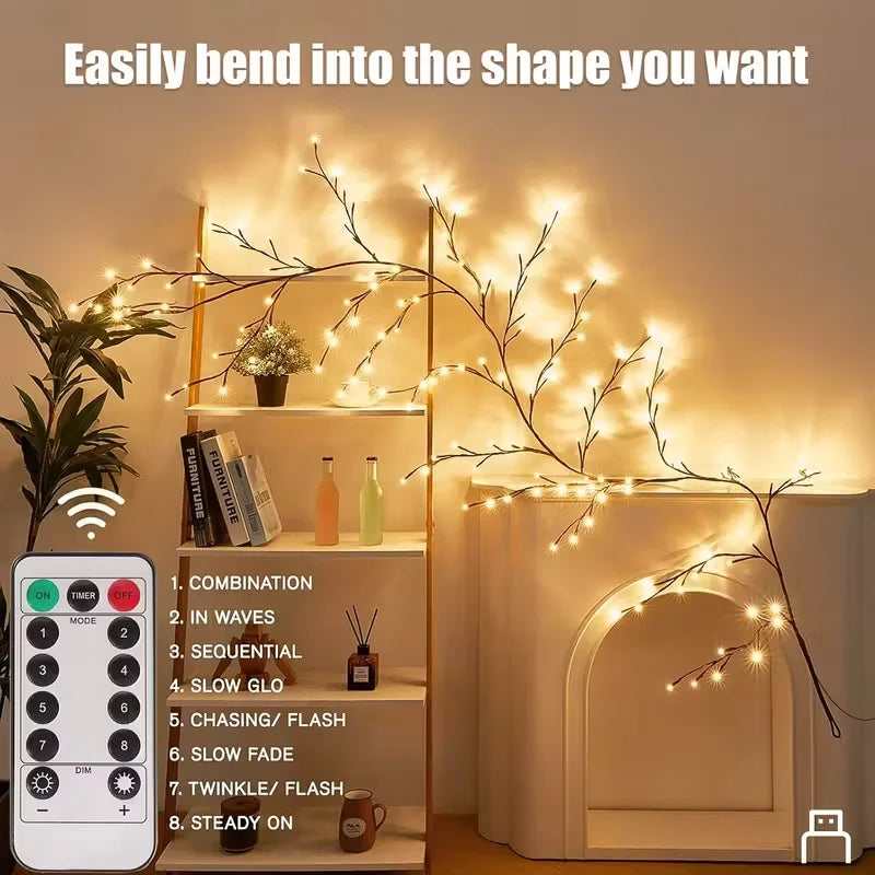 USB String Light 48/72LED Flexible DIY Tree Branch Lamp 8 Mode Dimmable Waterproof Fairy Light With Remote Bedroom Holiday Decor