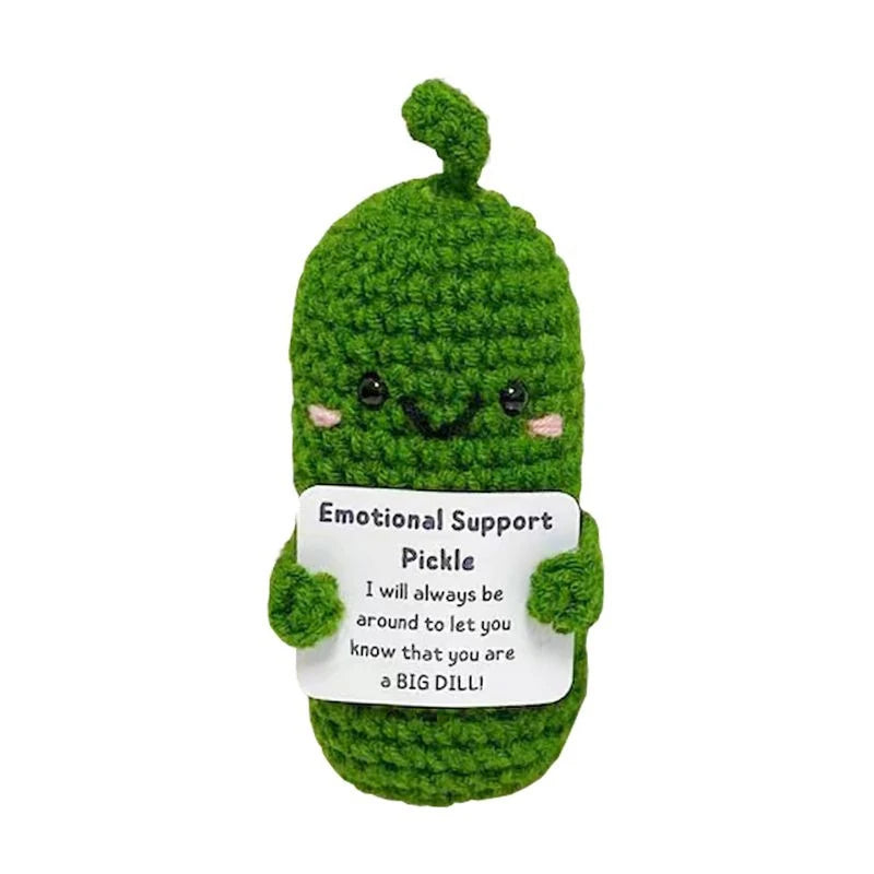 Handmade Emotional Support Pickled Cucumber Gift, Cute Handwoven Ornaments, Handmade Crochet Emotional Support Pickles With Wood