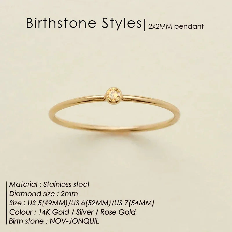 Hot  Stainless Steel Birthstone Ring Golden Color Simple Fashion Style Rings for Women Jewelry Festival Party Valentines Gift
