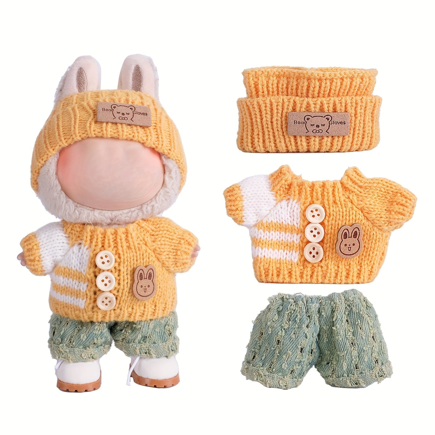 6.69inch Labubu Doll Clothes for buLabu with 3 Outfits - Stylish Fisherman Hat & Sweaters & Pants or skirt Set for 6.69inch Dolls, Adorable buLabu Accessories for Play & Display (Not Included shoes & Doll)