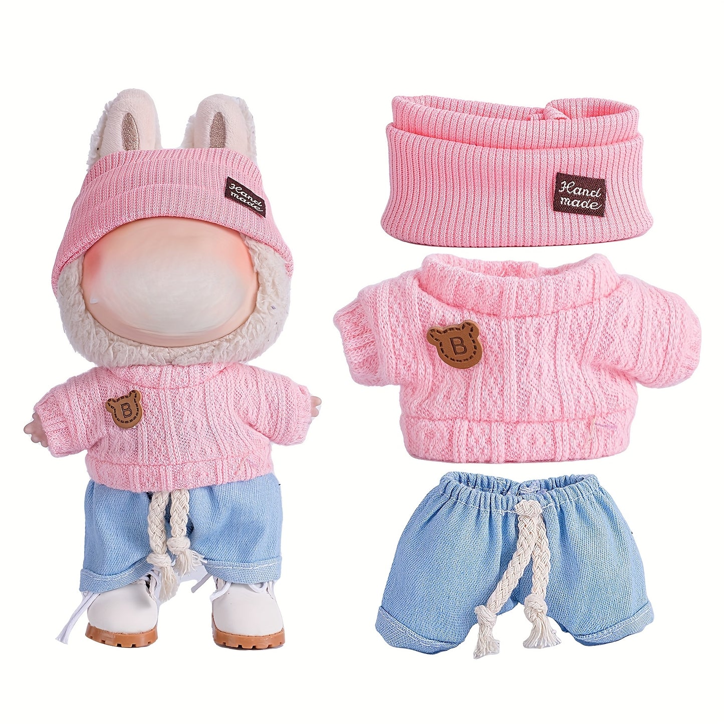 6.69inch Labubu Doll Clothes for buLabu with 3 Outfits - Stylish Fisherman Hat & Sweaters & Pants or skirt Set for 6.69inch Dolls, Adorable buLabu Accessories for Play & Display (Not Included shoes & Doll)