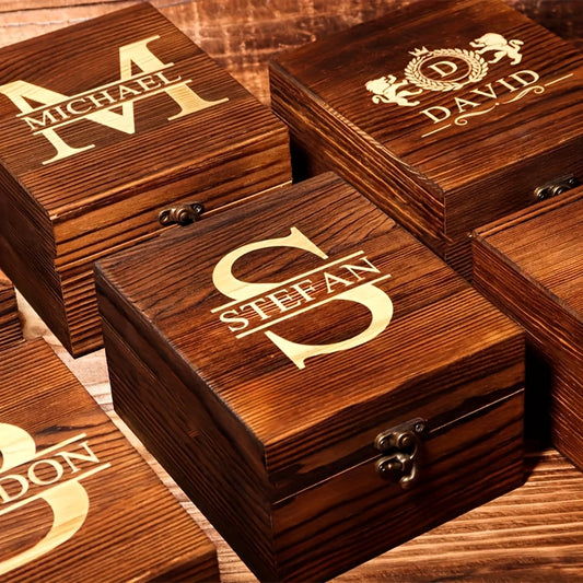 Personalized Whiskey Glasses Set with Wooden Box, Groomsmen Gifts, Best for Man Gift, Father Gifts, Boyfriend Gift, Bachelor Party Gifts for Men
