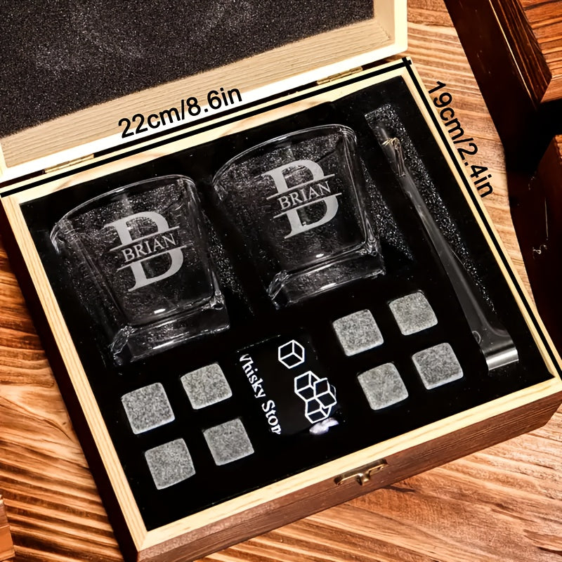 Personalized Whiskey Glasses Set with Wooden Box, Groomsmen Gifts, Best for Man Gift, Father Gifts, Boyfriend Gift, Bachelor Party Gifts for Men
