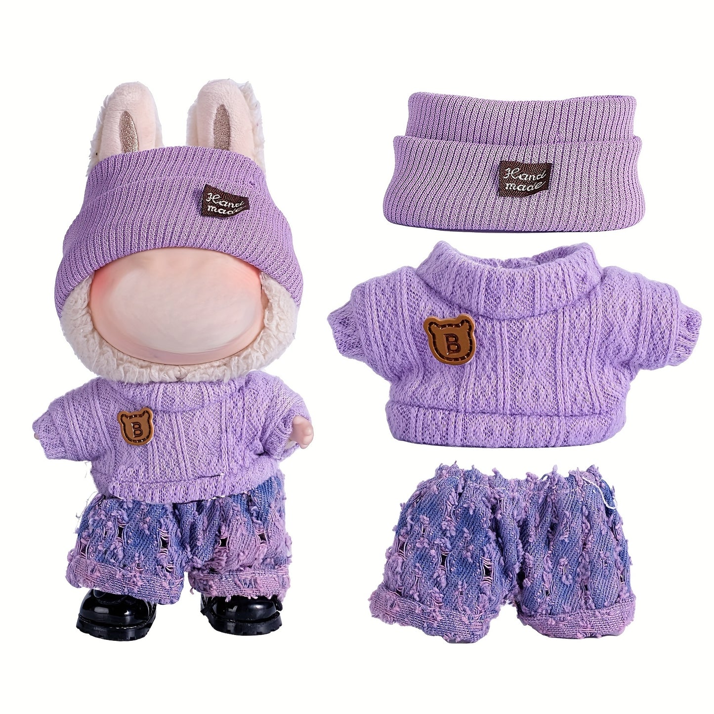 6.69inch Labubu Doll Clothes for buLabu with 3 Outfits - Stylish Fisherman Hat & Sweaters & Pants or skirt Set for 6.69inch Dolls, Adorable buLabu Accessories for Play & Display (Not Included shoes & Doll)