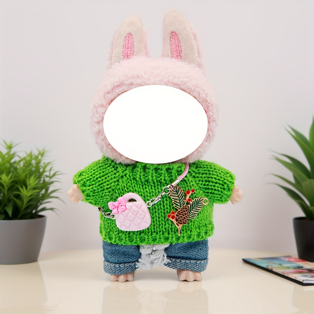 LABUBU 6.69inch Doll Outfit Set with Bunny Ears & Heart Patterns - Soft Pastel Colors (Pink, Green, Yellow, Purple, Orange, Red, Brown for labubu, Doll Clothes, Doll Clothes Set