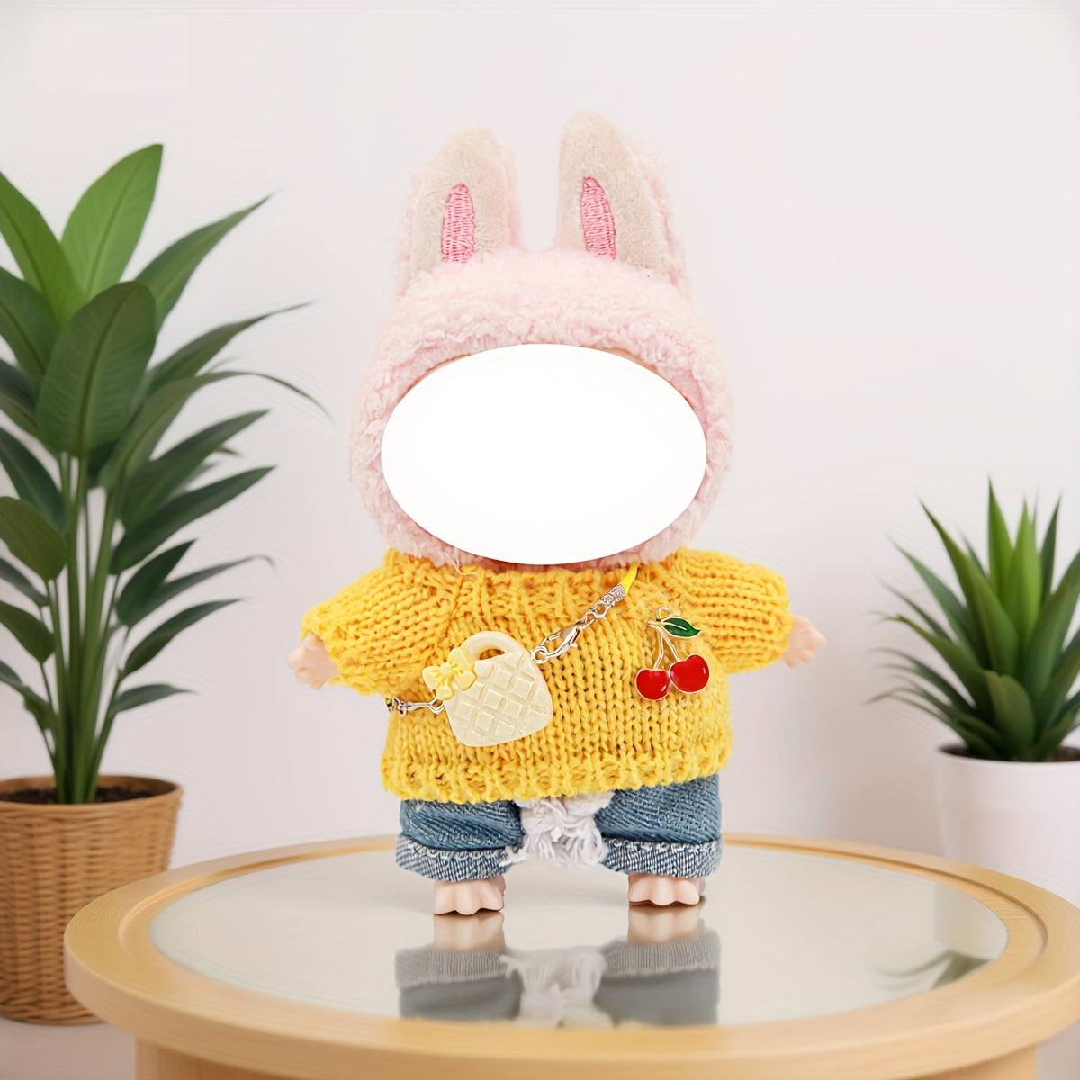 LABUBU 6.69inch Doll Outfit Set with Bunny Ears & Heart Patterns - Soft Pastel Colors (Pink, Green, Yellow, Purple, Orange, Red, Brown for labubu, Doll Clothes, Doll Clothes Set